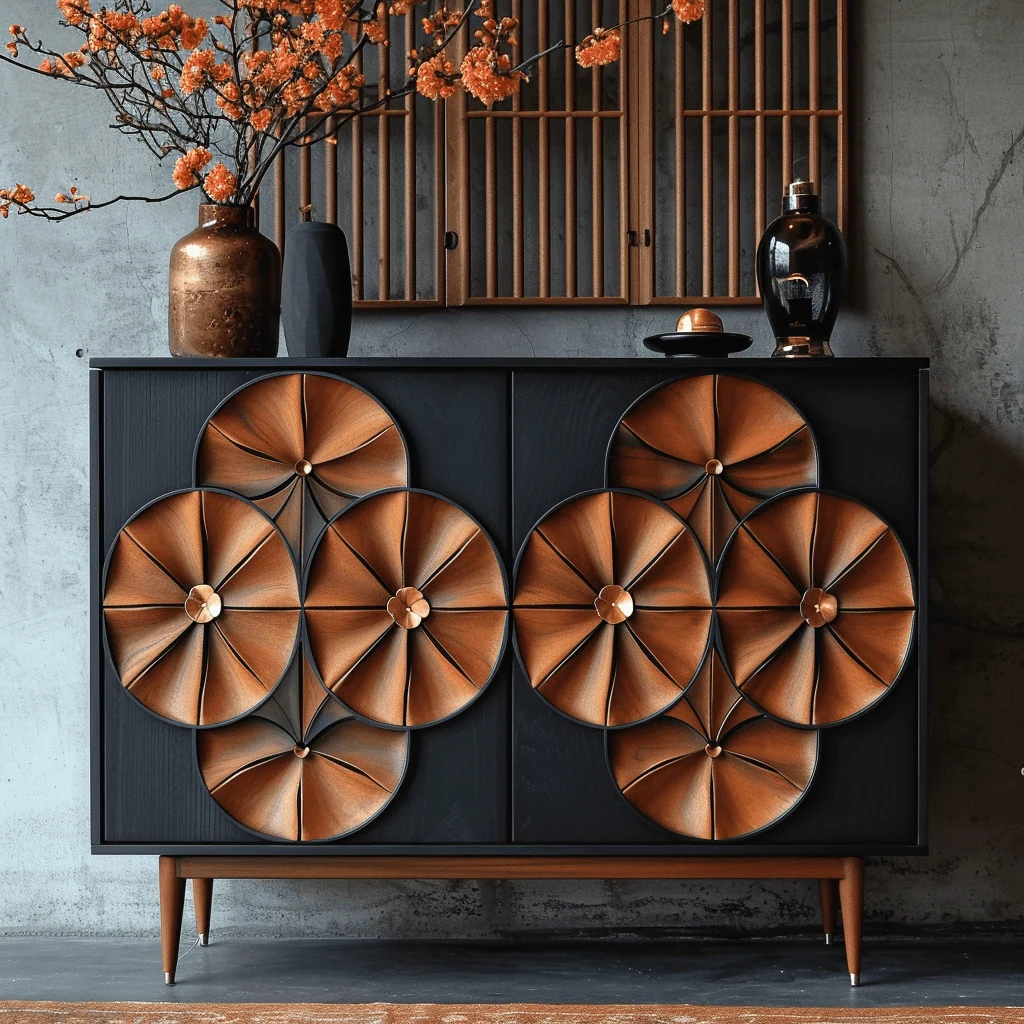 Furniture concept with sculptural circular relief