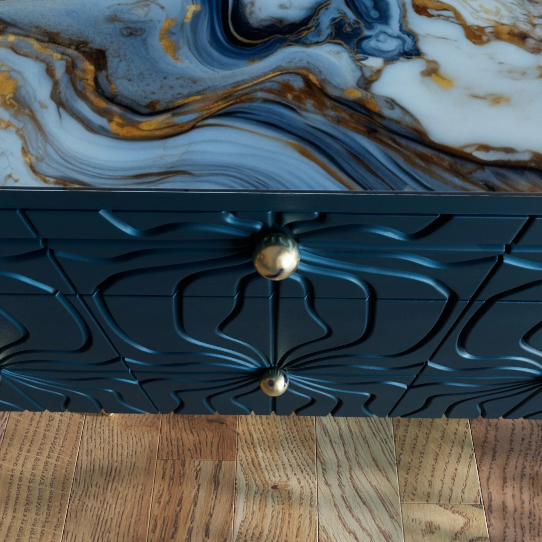 Flowing relief on the Dark-Blue facade