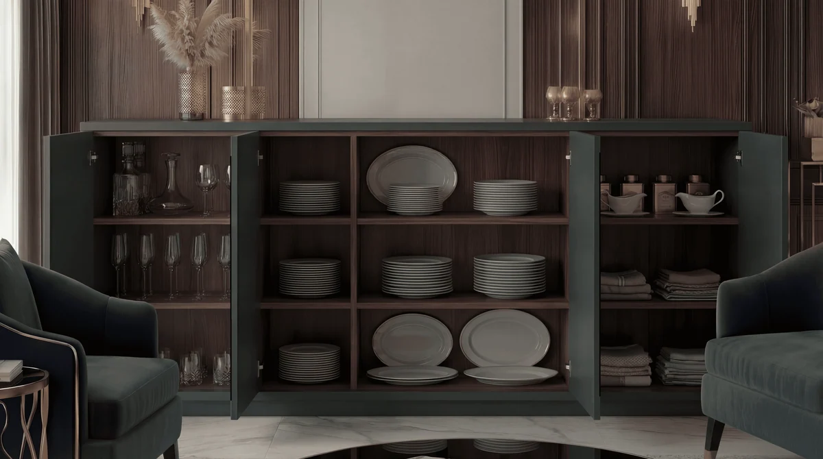 Open Obako sideboard showing shelves